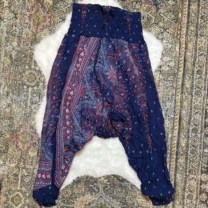 Banjamath XL Blue Paisley Peacock Harem Pants Boho Hippie Yoga Rayon Women XL